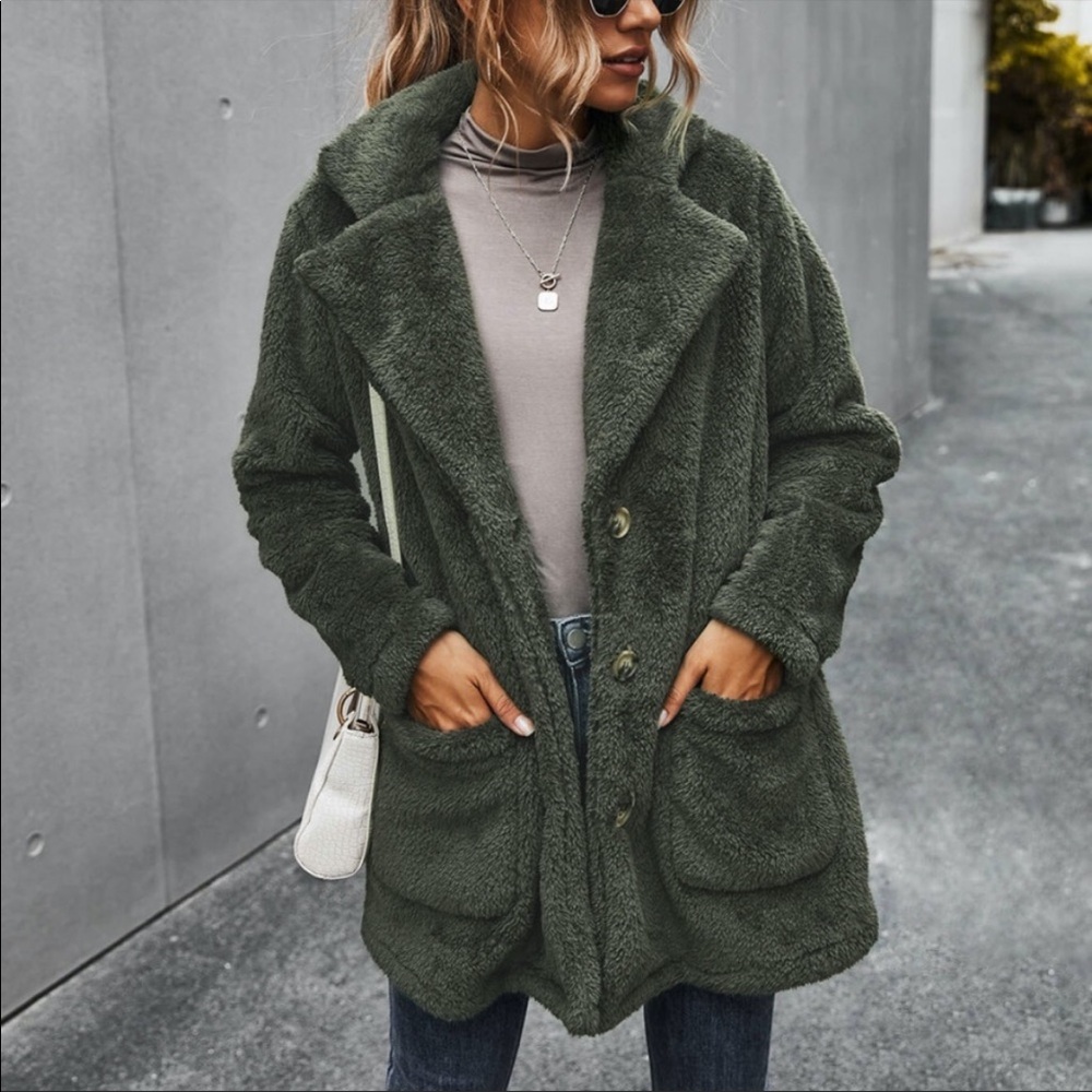 Redwood pocket button  teddy pea coat jacket - Picture 6 of 13